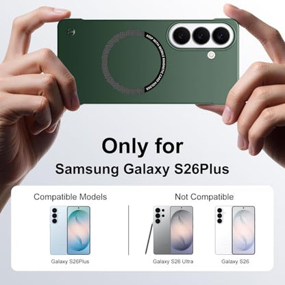 Frameless Slim Case for Samsung Galaxy S26 Plus, Silky Touch, Hard PC Matte Back, Exposed Sides Compatible with Mag-Safe, Anti-Scratch Shockproof Protective Cover for Samsung S26 Plus 5G (Green) - color: Green