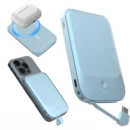 NOBIS Slim Magnetic Power Bank 22.5W 5000mAh with Built-in Cable - color: Blue