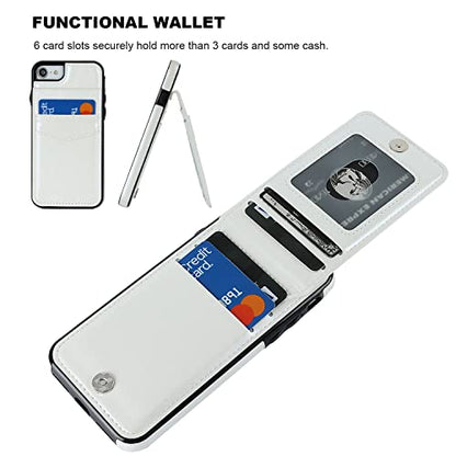 KIHUWEY for iPhone SE/8/7 Wallet Case Card Holder Kickstand, White - color: White