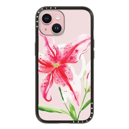 CASETiFY for iPhone 15 Case - Compact Compatible with MagSafe | Slim and Sleek | 4ft. 2x Military Grade Drop Protection | Stargazer Lily | Black - color: 15. Stargazer Lily, size: Iphone 15 (Magsafe)