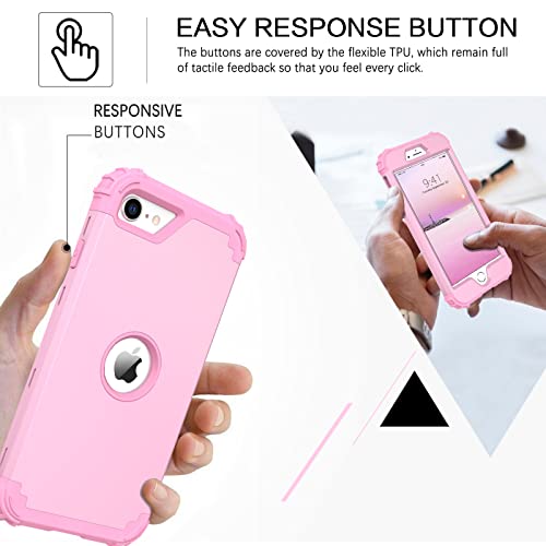 BENTOBEN for iPhone SE 2022 Phone Case and iPhone SE 2020 Case, Heavy Duty 3 in 1 Full Body Rugged Shockproof Hybrid Hard PC Soft Rubber Bumper Drop Protective Girls Women Boy Cover,Light Pink Design - color: Light Pink