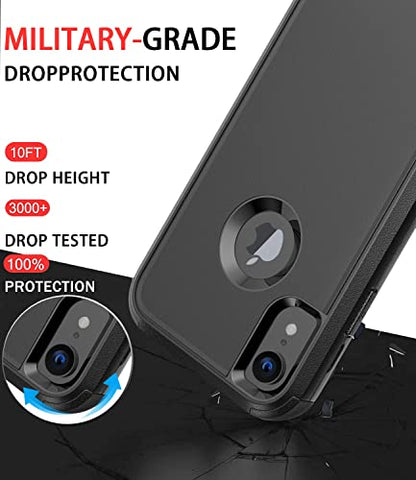 Diverbox for iPhone Xr Case [Shockproof] [Dropproof] [Dust-Proof],Heavy Duty Protection Phone Case Cover for Apple iPhone XR - color: Black-3in1