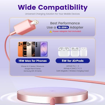 15W Magnetic Fast Charging Pad, Wireless Charger for Apple MagSafe - color: Pink*3