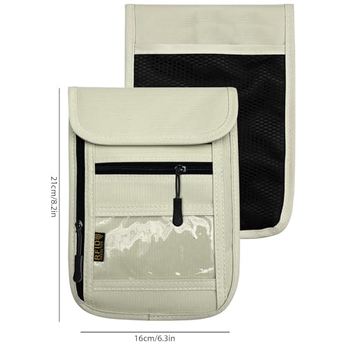RFID Blocking Travel Neck Wallet Pouch and Passport Holder, Travel Neck Pouch Passport Holder for Women & Men - Beige - color: beige
