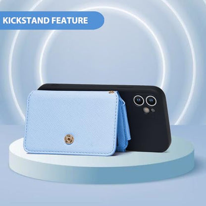 RFID Blocking Phone Wallet Stick on Leather Card Holder for Phone Case | Card Holder for Phone case Stick on Attachable Credit Card Holder for Phone (Compatible with Most Smartphones) Sky Blue - color: Sky Blue