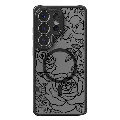 for Samsung Galaxy S26 Ultra Case Magnetic,Aesthetic Cute Floral Black Rose Pattern Slim Protective Phone Case for Women Girl,TPU Bumper Shockproof Cover for S26 Ultra Compatible with MagSafe - color: Manetic Black Rose, size: S26 Ultra