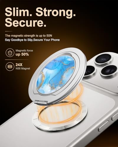Magnetic Phone Grip for MagSafe, Ultra-Thin 360° Rotate Lightweight - color: silver