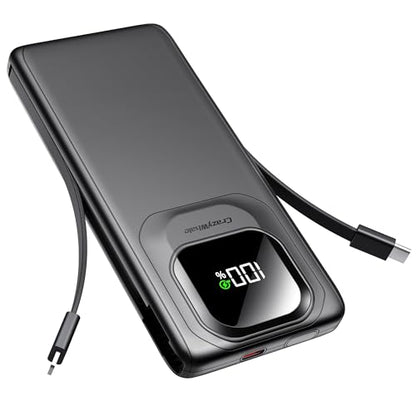 Portable Charger with Built-in Cables,22.5W Super Fast Charging Power Bank Slim Phone Charger,10000mAh Travel Battery Pack Battery Bank with Smart LED Display for iPhone, Android & USB-C - color: Black
