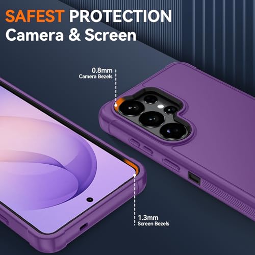 for Samsung Galaxy S26 Ultra Case with HD Screen Protector, 3-Layer Shockproof Military Grade Full Body Protection, Heavy Duty Hybrid Protective Phone Cover (Lilac Purple/Black) - color: Lilac Purple/Black