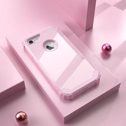 IDweel for iPhone 8 Case & for iPhone 7 Case with Screen Protector(Tempered Glass),3 in 1 Shockproof Hybrid Heavy Duty Hard PC Cover Soft Silicone Sturdy Bumper Full Body Sturdy Case,Glitter Pink - color: Glitter Pink