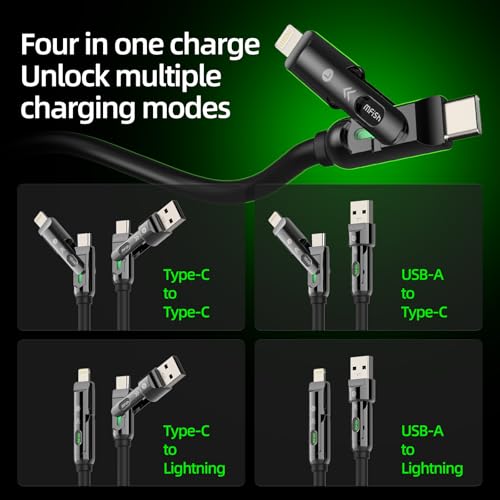 MFish USB C to USB C Cable, 240W 4 in 1 Charging Cable, Black, 6.6FT - color: Black, size: 6.6FT(Upgraded)