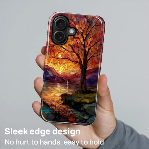 Magnetic Phone Case for iPhone 16 Plus,Compatible with MagSafe,Durable 2 Layers Full Covered Shockproof Protective Cover-Stained Glass Sunrise Fall Leaves - color: Stained Glass Sunrise Fall Leaves, size: iPhone 16 Plus