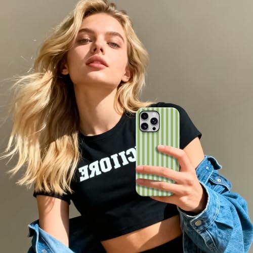 Skyseaco Compatible with iPhone 15 Pro Max Case with MagSafe, Cute Striped Phone Case for Women Girls, Soft TPU + Hard PC Dual Layer Shockproof Glossy Protective Cover, Sage Green - color: Sage Green, size: iPhone 15 Pro Max