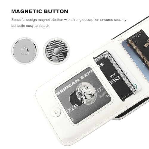 KIHUWEY for iPhone 16 Pro Wallet Case Card Holder Kickstand, White | Credit Card Slots, PU Leather, Magnetic Clasp, Flip Heavy Duty Protection Cover for Men and Women - color: White