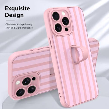 KANGHAR Compatible with iPhone 15 Pro Max Case Stripes Pattern -Pink | Silicone Cute, Wristband Kickstand Camera Protection Soft Slim Cover for Girls Women - color: Pink-Stripes, size: iPhone 15 Pro Max