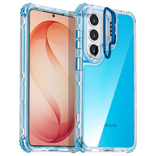 AICase for Samsung Galaxy S26 Clear with Metal Camera Heavy Duty Drop Protection Full Body Rugged Shockproof/Dust Proof Triple Layer Transparent Military Protective Tough Cover for S26 2026_Blue - color: Blue with Metal Camera Frame, size: Samsung galaxy
