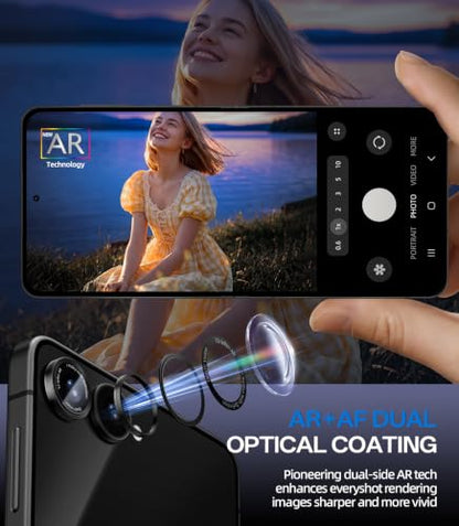 HelloDeere for Samsung Galaxy Z Flip 8 Camera Lens Protector, Military-Grade 9H+ Tempered Glass with AR Optical Tech HD Anti-Glare Anti-Scratch Metal Individual Ring Easy Install Case Friendly, Black - color: Z Flip 8 (Black)