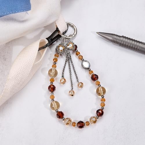 BEEFLYING Beaded Phone Charm Wrist Strap for Case - color: Brown