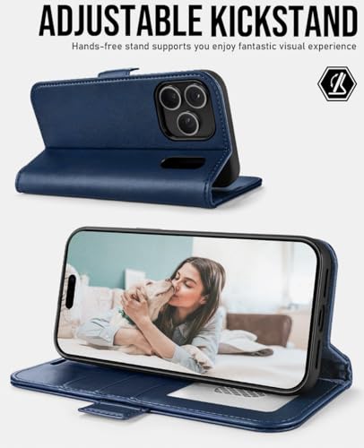 OCASE Compatible with iPhone 17 Pro Wallet Case, PU Leather Flip Folio Case with Card Holders RFID Blocking Kickstand [Shockproof TPU Inner Shell] Phone Cover 6.3 Inch 2025, Retro Blue - color: Retro Blue