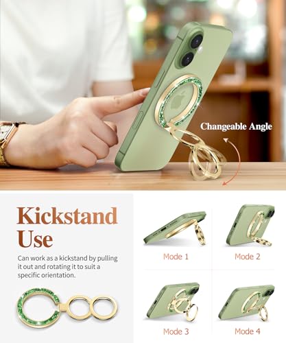 GVIEWIN Magnetic Phone Ring Holder, Compatible with MagSafe Phone Grip | Adjustable Stand, Magnet Phone Ring Kickstand, for iPhone 17/16/15/14/13/12 Pro Max Plus Air/Other Phones (Glitter/Green) - color: Glitter/Green