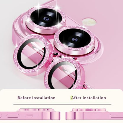 2X2 Pack Glitter Camera Lens Protector for iPhone 17,iPhone17 Lens Tempered Glass Screen Protector Bling Camera Cover Metal Individual Ring Women for iPhone-17 5G 2025,Glitter Purple