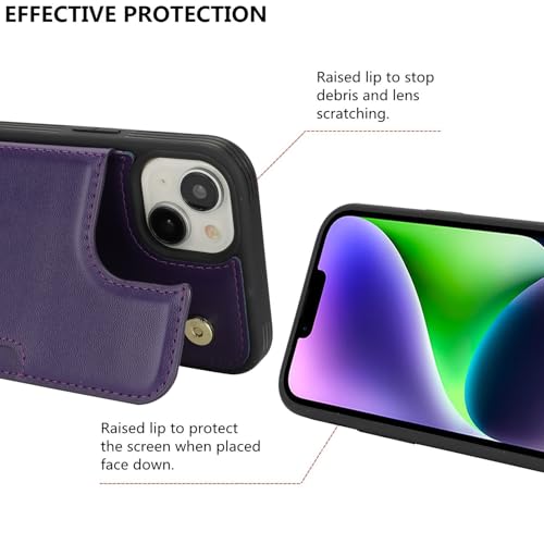 iCoverCase Compatible with iPhone 14 Plus Phone Case with Card Holder, Wallet Case for Women Men RFID Blocking PU Leather Protective Case 6.7 Inch (Dark Purple) - color: Dark Purple