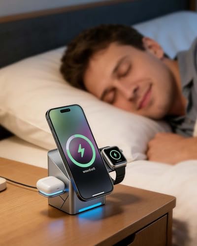 3 in 1 Wireless Charging Station, Wirelessly Charger Compatible with iPhone 17,16,15,14,13,12 Series - Watch 10 9 8 7 6 5 4 3 2 SE Ultra 2 3 - Airpods 4 3 Pro