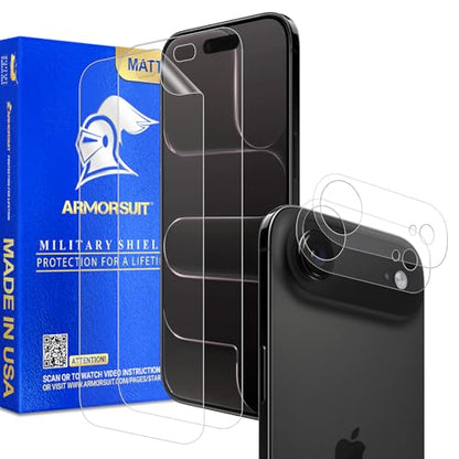 ArmorSuit 2+2 Pack MilitaryShield Anti Glare Camera Plate Protector + Screen Protector for iPhone Air [6.6 inch] Matte Film - Made in the USA - size: iPhone Air 6.6" Camera Plate-Matte