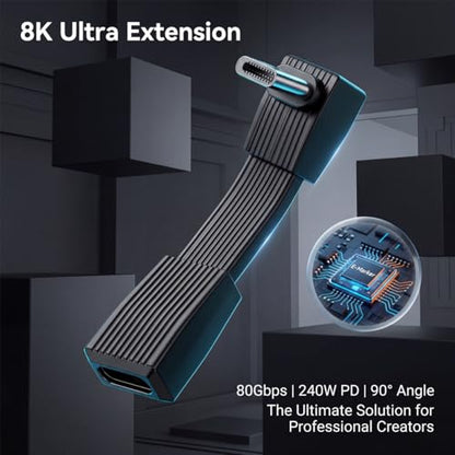 80Gbps Short USB4 Cable 240W PD Fast Charging, Right Angle USB C Extender