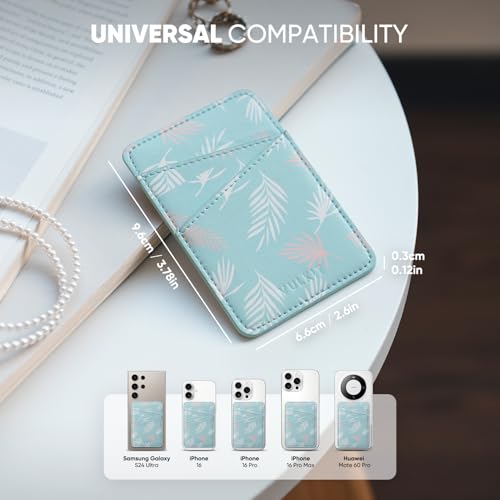 VULKIT Phone Card Holder Wallet Leather Adhesive Pocket RFID Blocking Credit Card Sleeves Stick Back of Phone Smartphones Blue - color: Leaf Blue