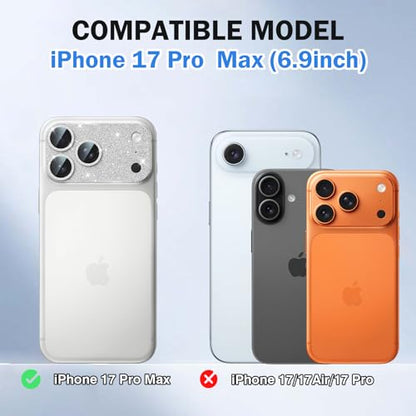 Camera Lens Protector for iPhone 17 Pro Max, Bling Glitter Women - color: Sparkly Silver