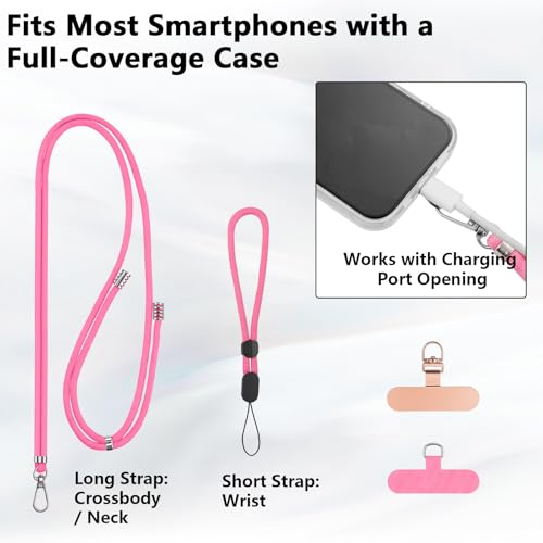 2 Pack Phone Lanyard And Wrist Strap Set With Tether Tabs, Black Pink - color: Black Pink
