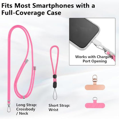 2 Pack Phone Lanyard And Wrist Strap Set With Tether Tabs, Black Pink - color: Black Pink