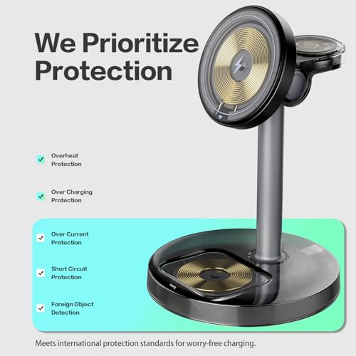 3 in 1 Wireless Charging Station Compatible with MagSafe, 15W Fast Charging Magnetic Mag-Safe Charger Stand for Apple iPhone 17 16 15 14 13 12Series Apple Watch AirPods Pro 4 3 2, Gifts for Men Women
