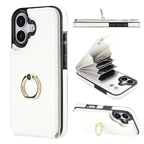 Folosu for iPhone 17 Case Wallet with Card Holder, Finger Ring Cover White - color: White