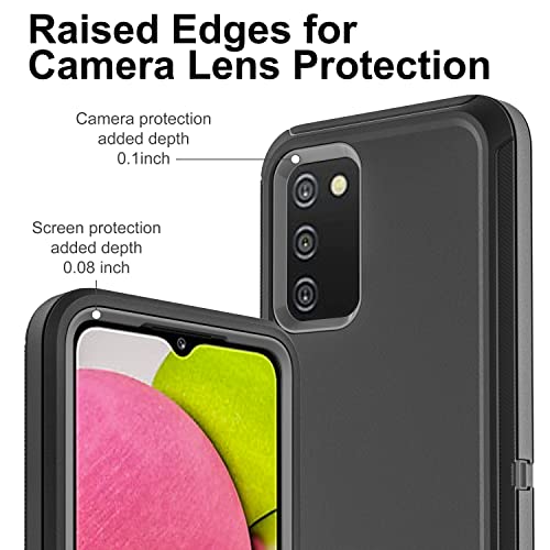 for Samsung Galaxy A03S Phone Case, Galaxy A03S Phone Case with 2 Pcs Nano Explosion-Proof Film, 3 in 1 Full Body Shockproof Heavy Duty Case for Samsung A03S (Black/Grey)