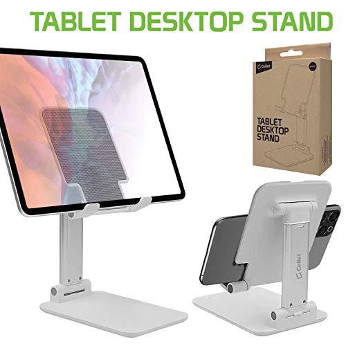 Cellet Adjustable Phone Holder & Tablet Stand, Desktop Table Dock Mount - Foldable Stand Compatible for iPhones, iPad Pro Air Mini Android Smartphones and Tablets (White) - color: White