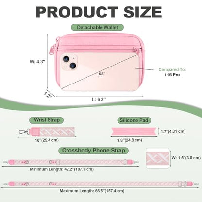 YFWE Clip and Go Strap for Phone with Wallet Crossbody, Adjustable Phone Lanyard with Detachable RFID Wristlet Wallet, Pattern Strap, Pink(M) - color: Pink-pattern Strap, size: Medium