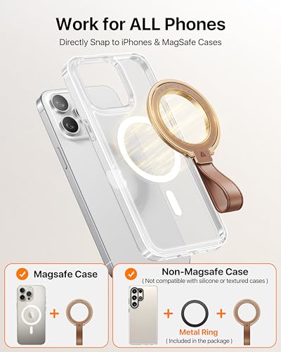 andobil 2026 Premium Leather Magnetic Phone Grip Holder for MagSafe, Stable - color: brown