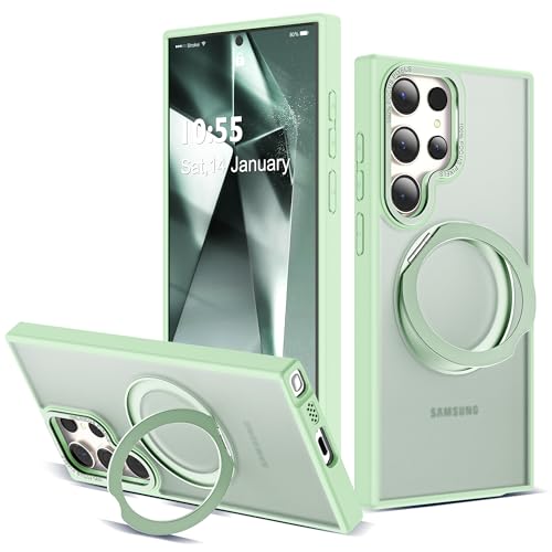 Compatible with Samsung Galaxy S24 Ultra Case with 360Rotatable Magnetic Ring Stand Compatible with Mag-Safe Military Protection Matte Translucent Phone Cases for S24 Ultra 6.8",Green - color: Green, size: Samsung Galaxy S24 Ultra