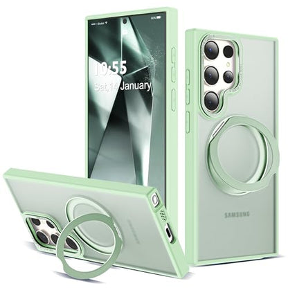 Compatible with Samsung Galaxy S22 & S23 Ultra Case with 360Rotatable Magnetic Ring Stand Compatible with Mag-Safe Military Protection Shockproof Translucent Phone Case,Green - color: Green, size: S22 Ultra & S23 Ultra