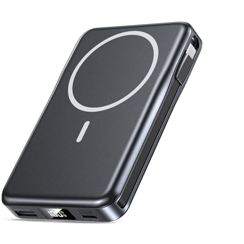 Magnetic Portable Charger 10000mAh, 20W Power Bank with Built in Cable | 20W Fast Charging for Magsafe Battery Pack with LED Display, Travel Essential for iPhone 17/16/15/14/13/12 Pro/Pro Max-Black - color: Black