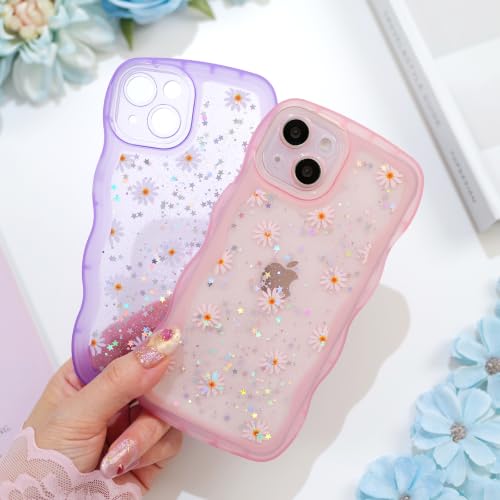 Glitter case for iPhone 13/14 Flowers Pink | Bling Sparkle Glitter，Flowers，Full Protection Soft TPU，Kawaii Cute Phone Case for Women Girls - color: Flowers Pink