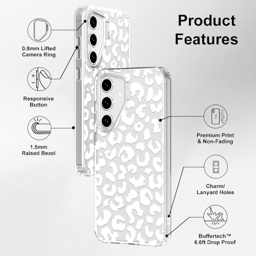 MOSNOVO Case for Samsung Galaxy S24 FE, [Buffertech 6.6ft Military-Grade Drop Protection] [Anti Peel Off Tech] Clear TPU Bumper Phone Case Cover Design - White Leopard Print - color: Clear - White Leopard Print, size: Samsung Galaxy S24 FE