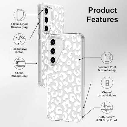 MOSNOVO Case for Samsung Galaxy S24 FE, [Buffertech 6.6ft Military-Grade Drop Protection] [Anti Peel Off Tech] Clear TPU Bumper Phone Case Cover Design - White Leopard Print - color: Clear - White Leopard Print, size: Samsung Galaxy S24 FE