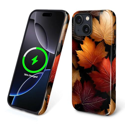 Magnetic Phone Case for iPhone 15,Compatible with MagSafe,Durable 2 Layers Full Covered Shockproof Protective Cover-Autumn Maple Leaves - color: Autumn Maple Leaves, size: iPhone 15
