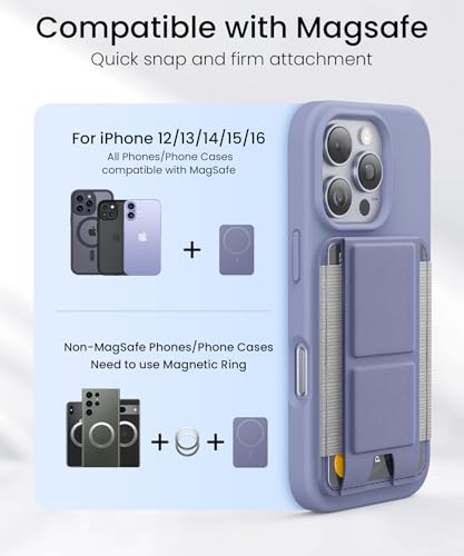GONEZ for MagSafe Wallet with Stand, Stronger Magnetic Card Holder for iPhone 16/15/14/13/12 Series, Premium Leather Phone Wallet with RFID Blocking, 1 Slot, Fit 5 Cards, Lavender Gray - color: LAVENDERGRAY