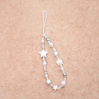 Cute Beaded Camera Wrist Strap for Phone, Digital Camera Charm Lanyard, Pearl Beaded Chain for Bag Keychain Gift - color: White Star