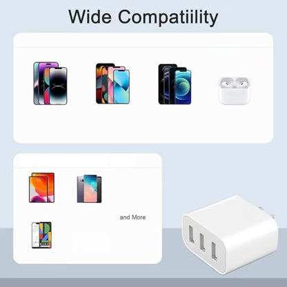 3 USB A Ports Charger Block,YTFCYIKBG Cell Phone wall Chargers,USB Cube - color: Matte White