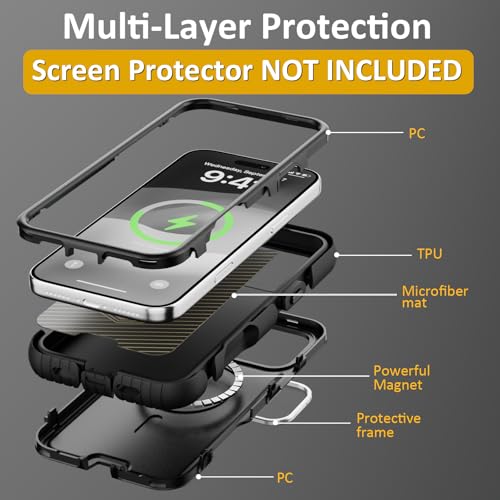 Follaroma for iPhone 17 Pro Max Case with Stand, Built-in Camera Cover, Compatible with MagSafe, Heavy Duty Shockproof Protection Phone Case, Anti-Drop, Magnetic Dual Layer Protective Cover,6.9",Black - color: Black, size: iPhone 17 Pro Max 6.9''